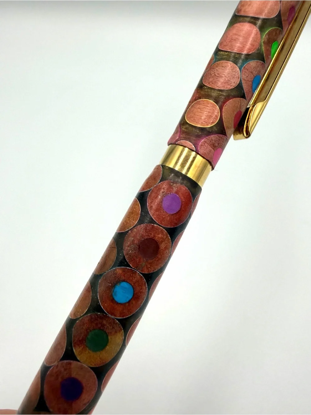 Custom Wood & Colored Pencil Resin Hand-Turned Ballpoint Pen